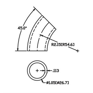 Aluminum Flush-Weld 45<span>°</span> Elbow with 1-5/8