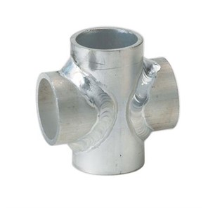 Aluminum Slip-On Cross fittings are fabricated from 6063-T52 aluminum alloy and features a mill finish. Fittings are for welded assembly and can be used with 1-1/2<span>"</span> pipe or 1.90<span>"</span> tube (OD).