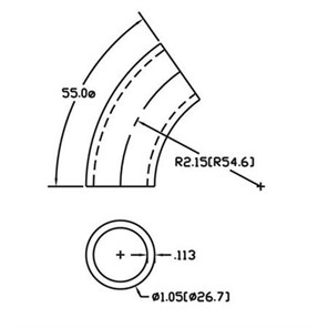 Aluminum  Flush-Weld 55<span>°</span> Elbow with 1-5/8