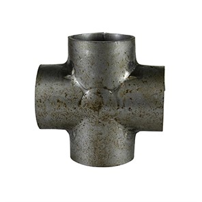 Steel Socket Welded Cross, 2<span>"</span> in diameter, for 1.25<span>"</span> pipe or 1.66<span>"</span> tube made from steel.