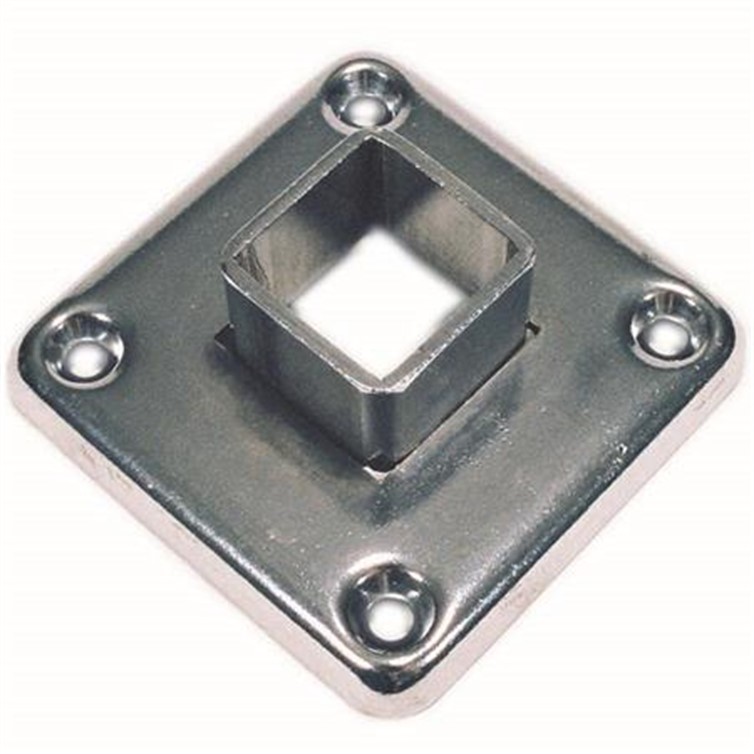Aluminum Socket Flange for 1" Square Tube with 3" Square Base with Four Countersunk Holes 8926