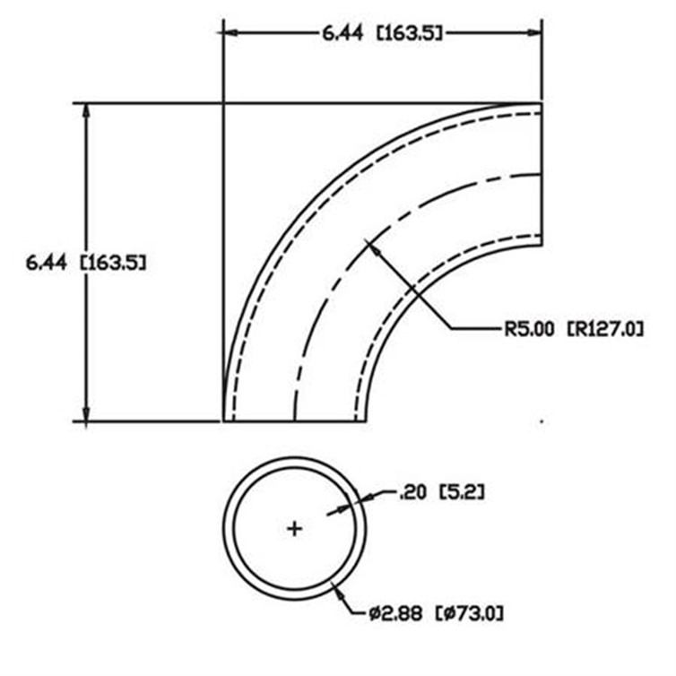 Steel Flush-Weld 90? Elbow with 3.56" Inside Radius for 2-1/2" Pipe 9600