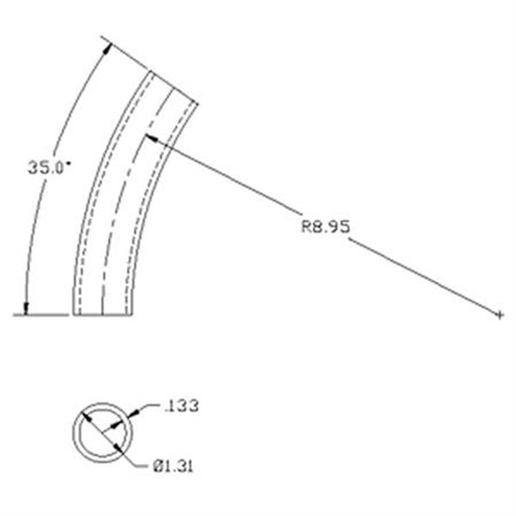 Steel Flush-Weld 35? Elbow with 8.65" Inside Radius for 1" Pipe 7650