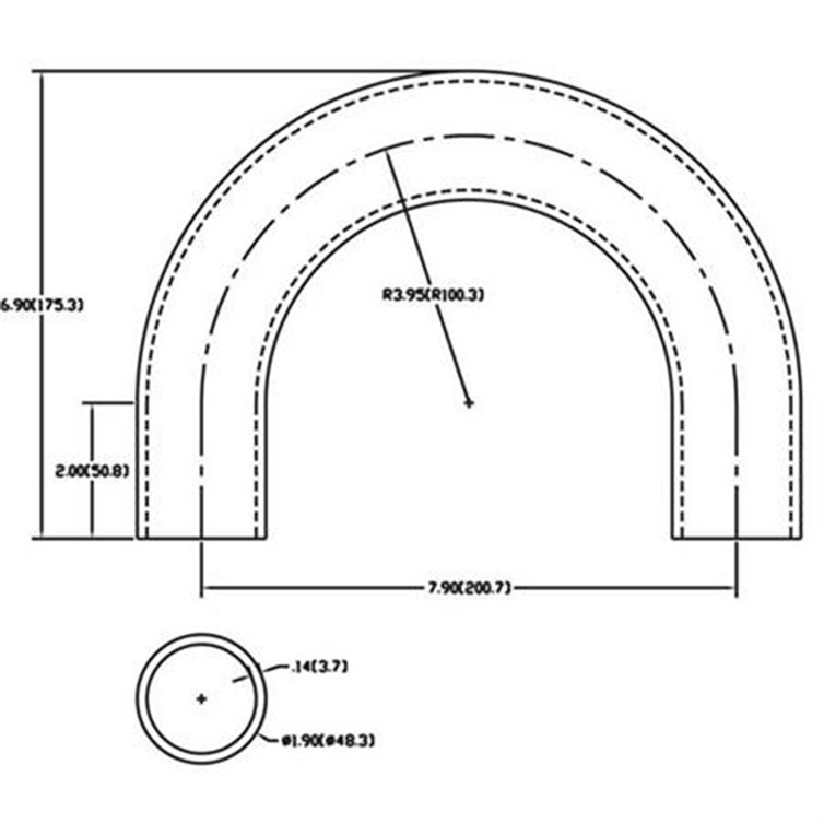 Aluminum Bent Flush-Weld 180? Elbow with Two 2" Tangents, 3" Inside Radius for 1-1/2" Pipe 367-6