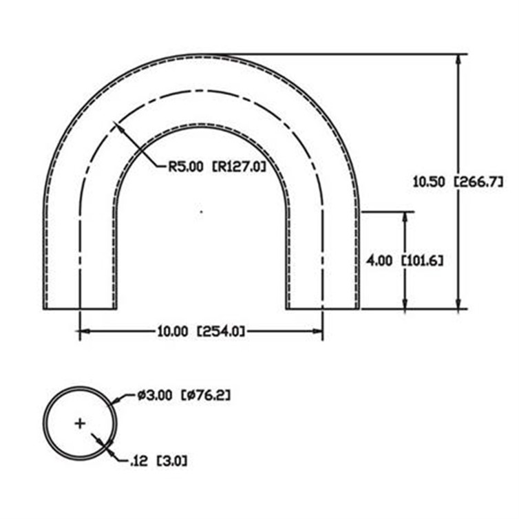 Steel Flush-Weld 180? Elbow with Two 4" Tangents, 3.50" Inside Radius for3" Dia Tube  9622