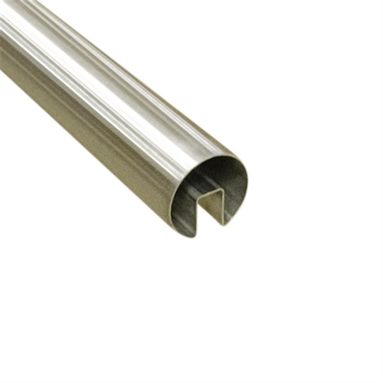 Brushed Stainless Steel Slotted Top Rail, 2.50" Tube for 1/2" Glass, 18' Lengths GR3250.4