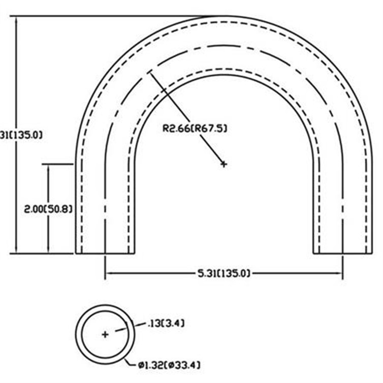 Steel Flush-Weld 180? Elbow with Two 2" Tangents, 2" Inside Radius for 1" Pipe 217