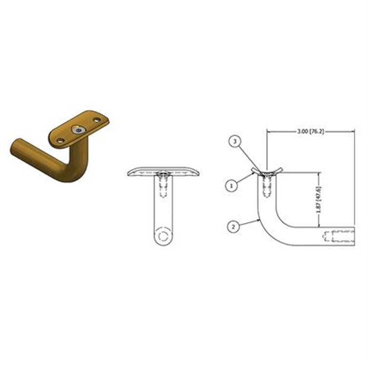5/8" Diameter Brass Handrail Bar Bend, 3" from Post to Center RB44130P.4