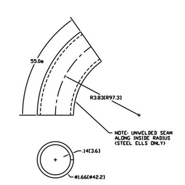 Stainless Steel Flush-Weld 55? Elbow with 3" Inside Radius for 1-1/4" Pipe 463