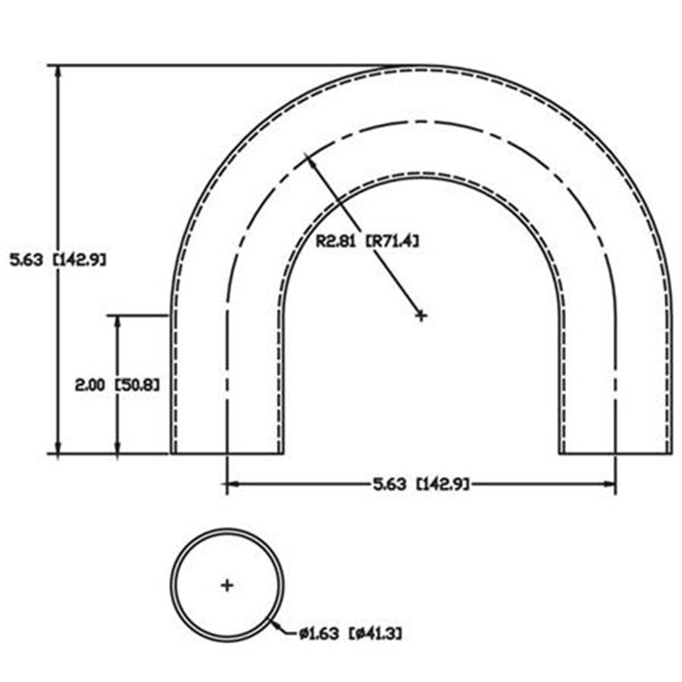 Steel Flush-Weld 180? Elbow with 2 Untrimmed Tangents, 2" Inside Radius for 1.625" Dia Tube  7913TB