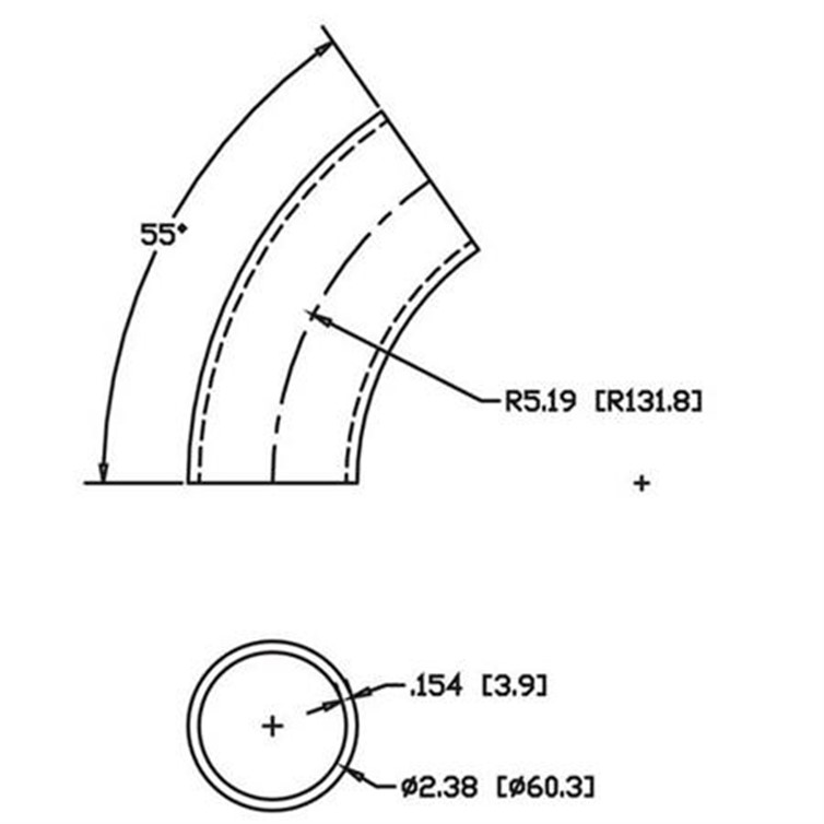 Stainless Steel Flush-Weld 55? Elbow with 4" Inside Radius for 2" Pipe 5752