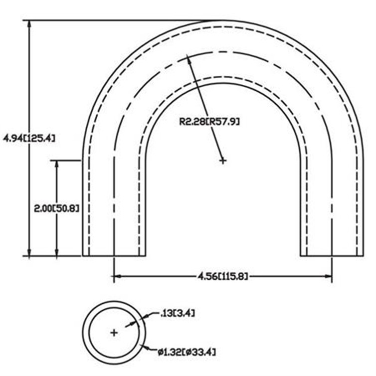 Steel Flush-Weld 180? Elbow with Two 2" Tangents, 1-5/8" Inside Radius for 1" Pipe 4514