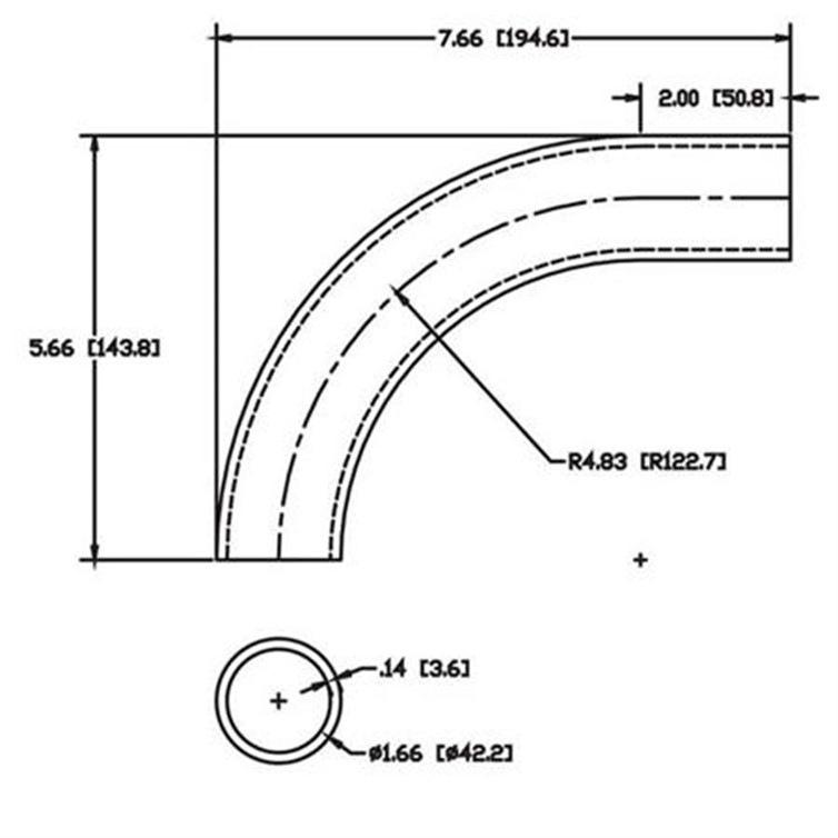 Steel Flush-Weld 90? Elbow with One 2" Tangent, 4" Inside Radius for 1-1/4" Pipe 5635