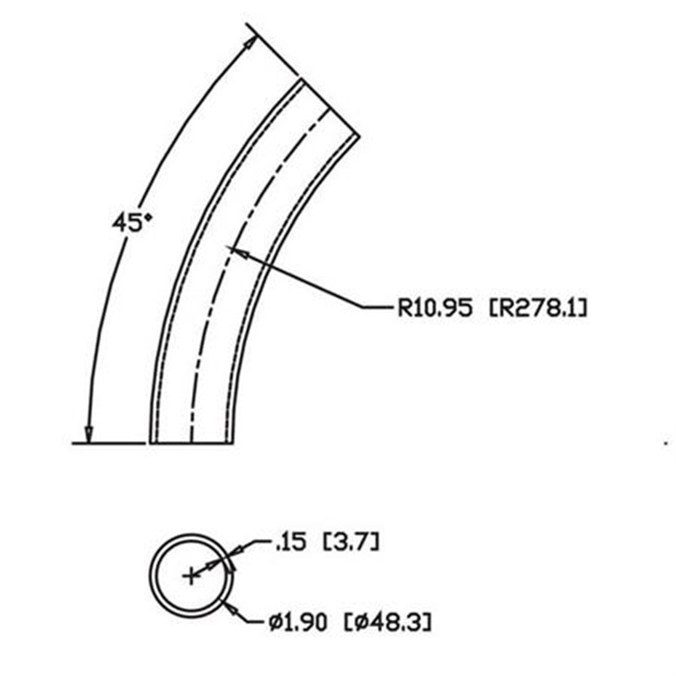 Aluminum Flush-Weld 45? Elbow with 10" Inside Radius for 1-1/2" Pipe 8316