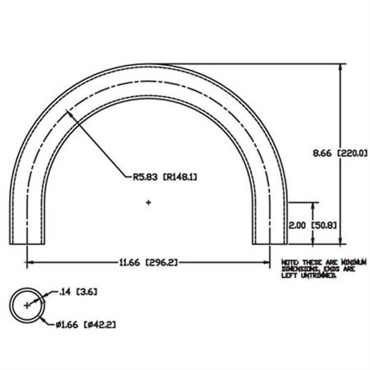 Aluminum Flush-Weld 180? Elbow with Two 2" Tangents, 5" Inside Radius for 1-1/4" Pipe 7094