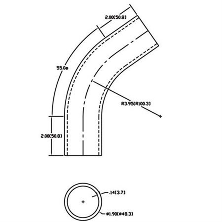 Steel Bent Flush-Weld 55? Elbow with Two 2" Tangents, 3" Inside Radius for 1-1/2" Pipe 337-2