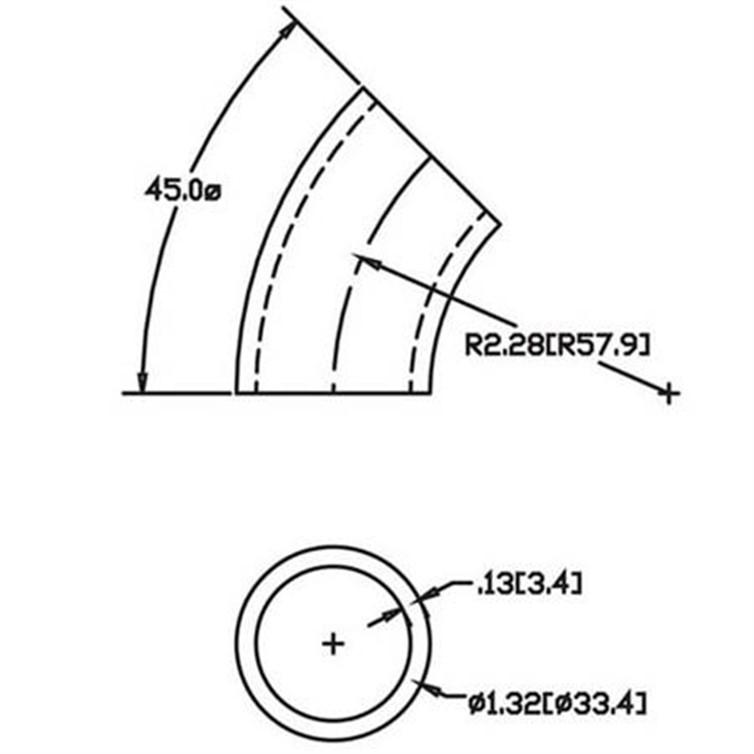 Steel Flush-Weld 45? Elbow with 1-5/8" Inside Radius for 1" Pipe 4503