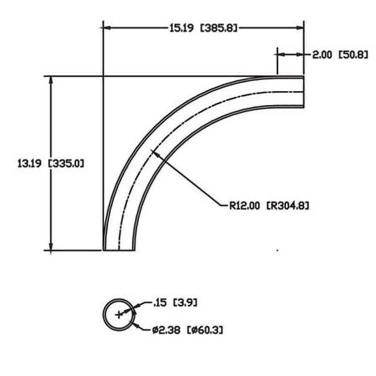 Steel Flush-Weld 90? Elbow with One 2" Tangent, 10.81" Inside Radius for 2" Pipe 9357
