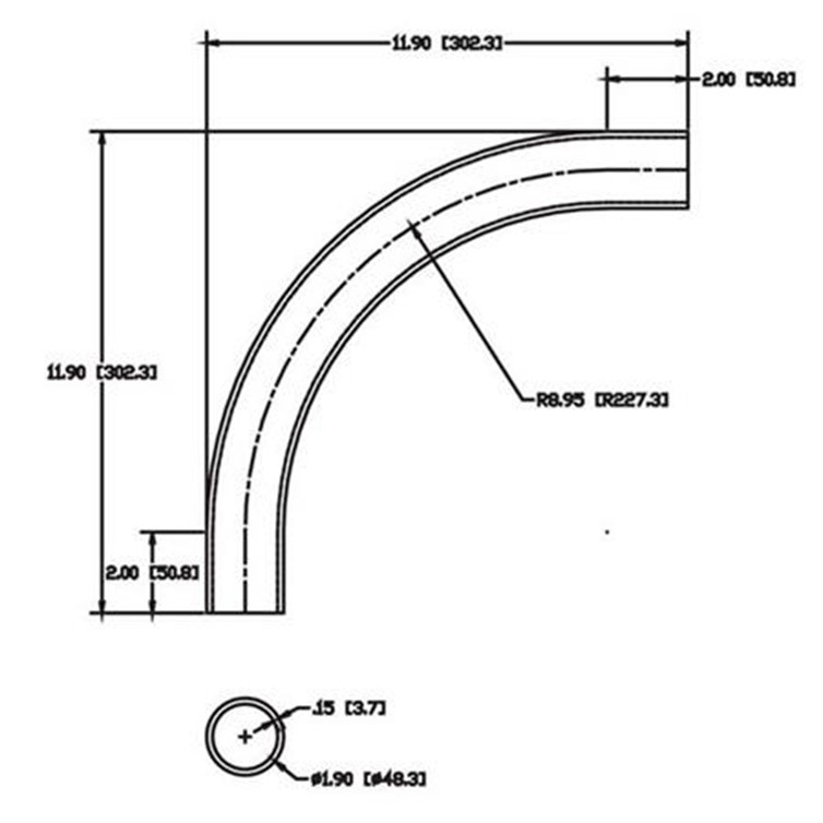 Steel Flush-Weld 90? Elbow with Two 2" Tangents with 8" Inside Radius for 1-1/2" Pipe 7758