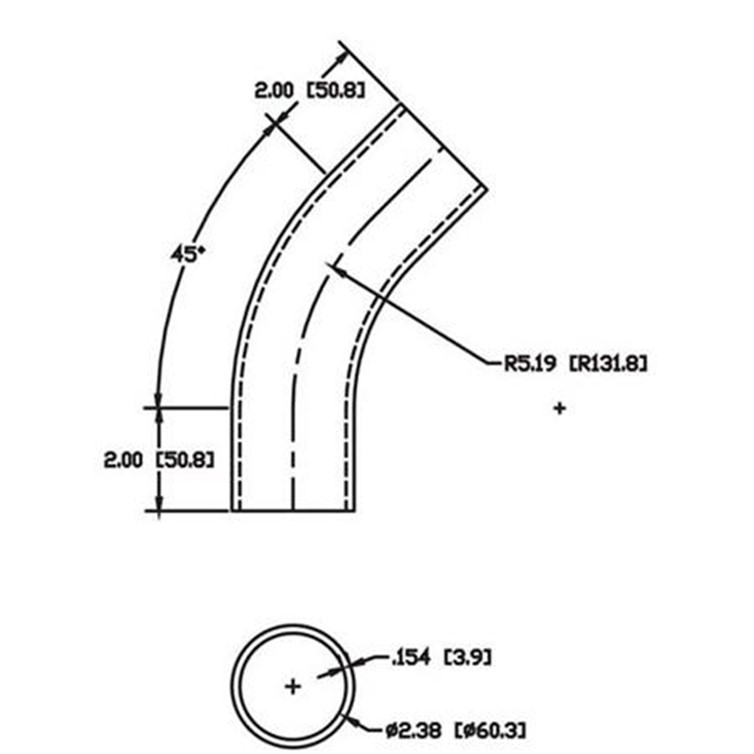 Steel Flush-Weld 45? Elbow with Two 2" Tangents, 4" Inside Radius for 2" Pipe 5723