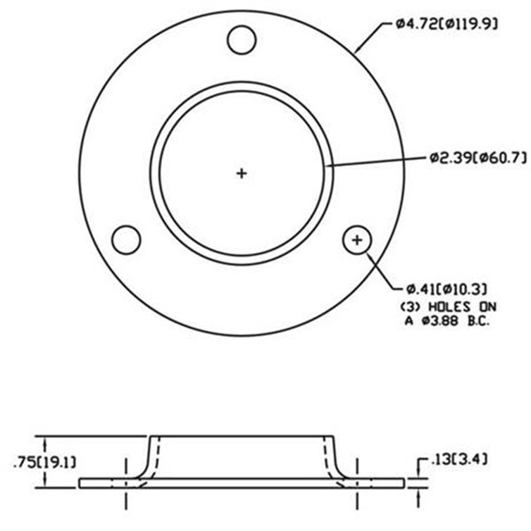 Aluminum Flat Base Flange with 3 Mounting Holes for 2" Pipe 683A