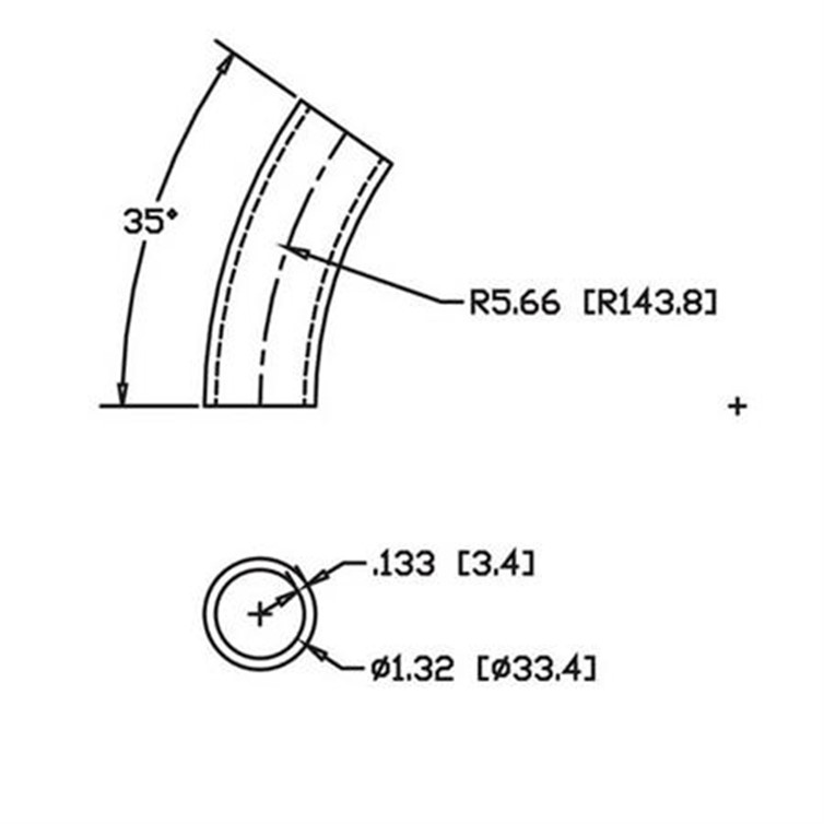 Steel Flush-Weld 35? Elbow with 5" Inside Radius for 1" Pipe 7001