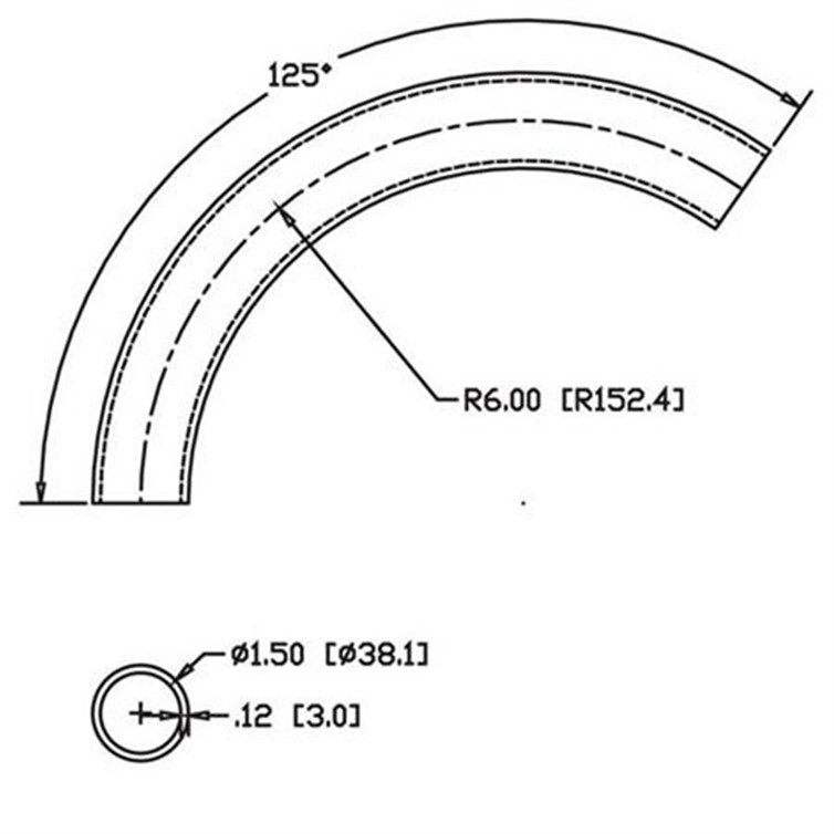 Steel Flush-Weld 90? Elbow with Two 2" Tangents, 5.25" Inside Radius for 1.50" Dia Tube  6959-6