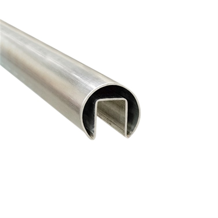 Long. Brushed Stainless Steel, Type 304, Slotted Top Rail, 1.66" Tube for 1/2" Glass, 18' Lengths GR3166.4L