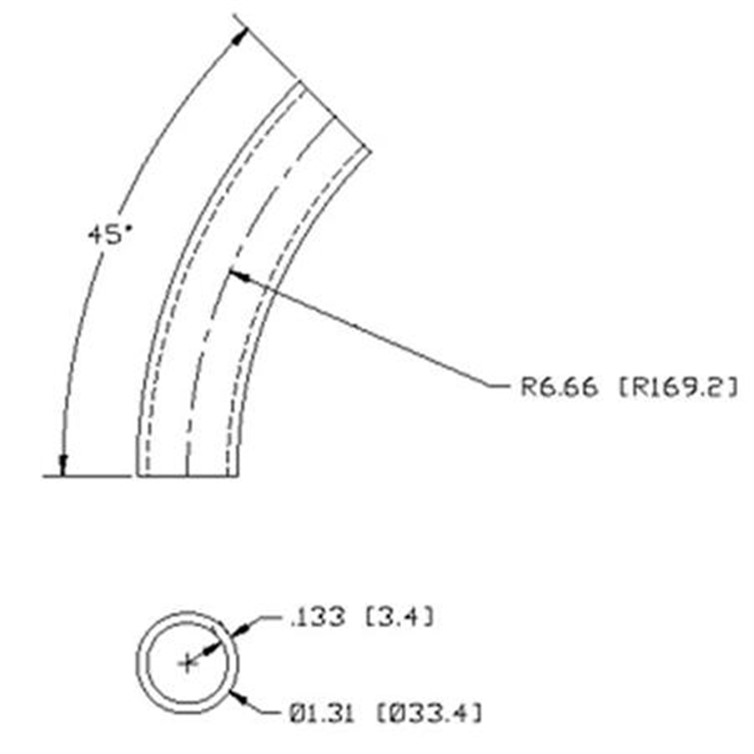 Stainless Steel Flush-Weld 45? Elbow with 6" Inside Radius for 1" Pipe 7443