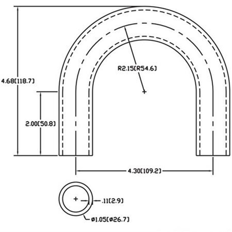 Steel Flush-Weld 180? Elbow with Two 2" Tangents, 1-5/8" Inside Radius for 3/4" Pipe 159-2