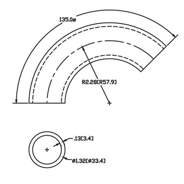 Steel Flush-Weld 135? Elbow with 1-5/8" Inside Radius for 1" Pipe 4511