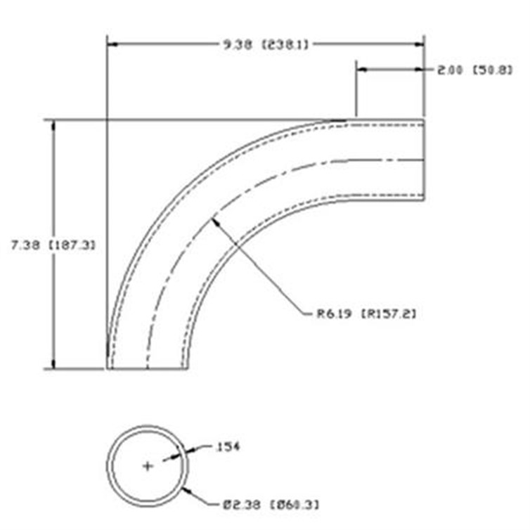Steel Flush-Weld 90? Elbow with One 2" Tangent, 5" Inside Radius for 2" Pipe 7188