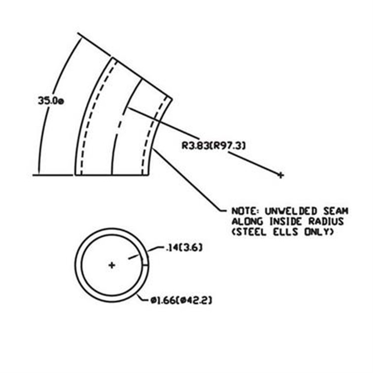 Steel Flush-Weld 35? Elbow with 3" Inside Radius for 1-1/4" Pipe 252