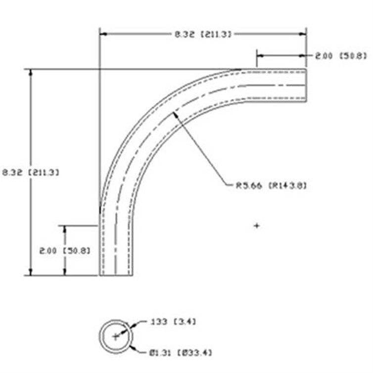Steel Flush-Weld 90? Elbow with Two 2" Tangents, 5" Inside Radius for 1" Pipe 7009