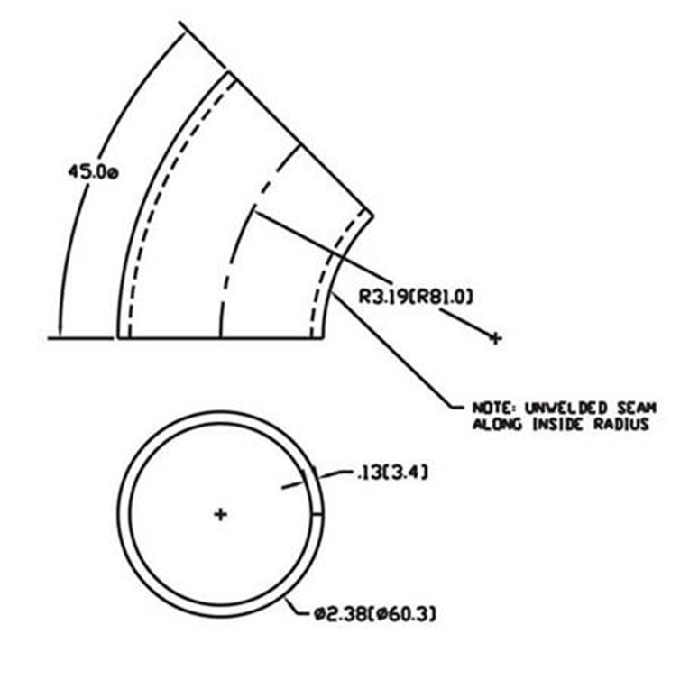 Steel Flush-Weld 45? Elbow with 2" Inside Radius for 2" Pipe 396