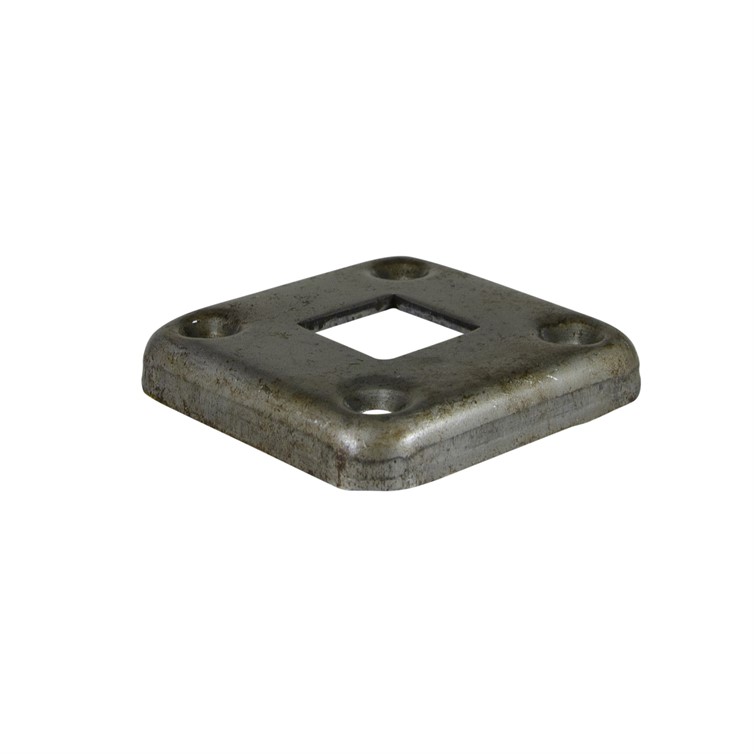 Steel Flush Base for 1" Square Tube with 3" Square Base and Four Countersunk Holes 8709