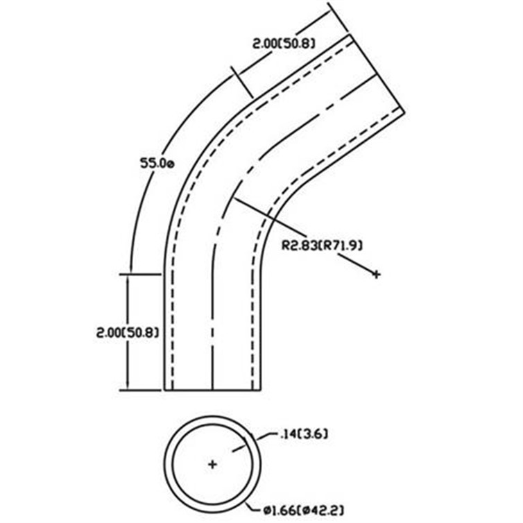 Steel Flush-Weld 55? Elbow with Two 2" Tangents, 2" Inside Radius for 1-1/4" Pipe 263-2