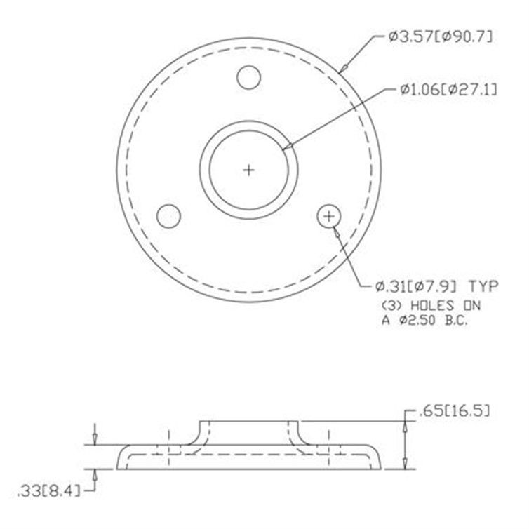 Aluminum Heavy Base Flange with 3 Mounting Holes for 3/4" Pipe 1451A