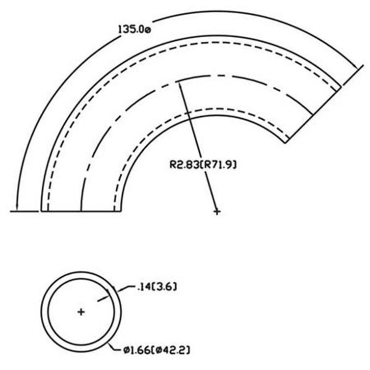 Steel Flush-Weld 135? Elbow with 2" Inside Radius for 1-1/4" Pipe 269-5