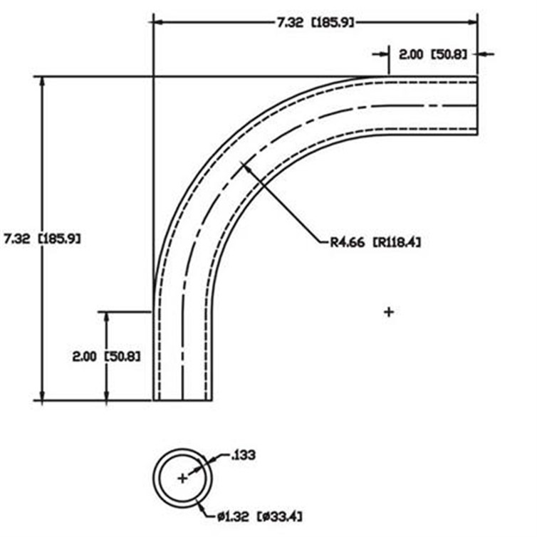 Aluminum Flush-Weld 90? Elbow with Two 2" Tangents, 4" Inside Radius for 1" Pipe 5617
