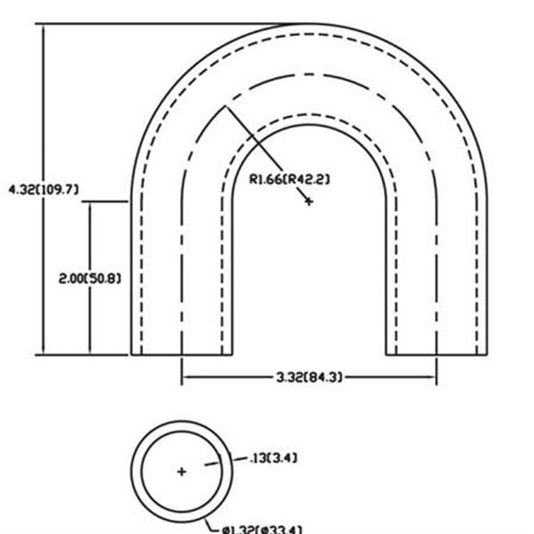 Aluminum Flush-Weld 180? Elbow with Two Untrimmed Tangents, 1" Inside Radius for 1" Pipe 242-4B