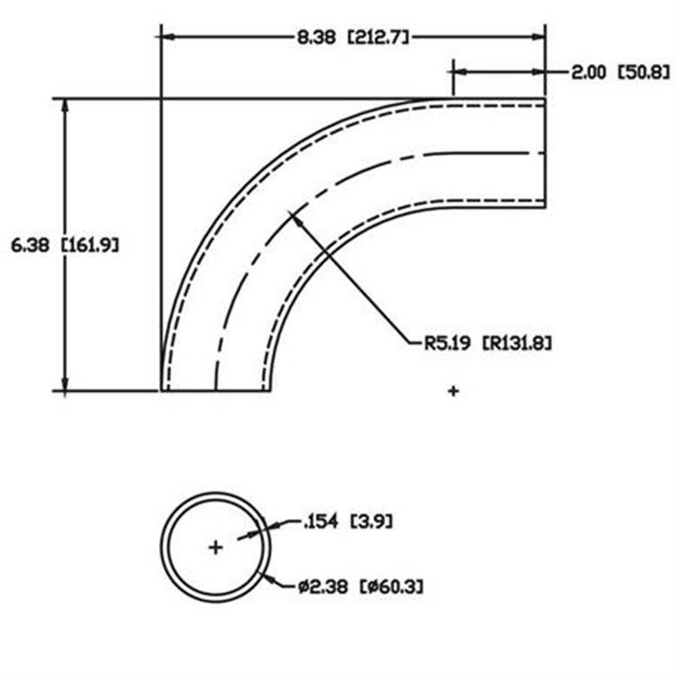 Steel Flush-Weld 90? Elbow with One 2" Tangent, 4" Inside Radius for 2" Pipe 5727