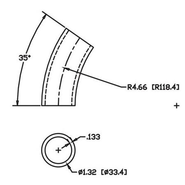 Steel Flush-Weld 35? Elbow with 4" Inside Radius for 1" Pipe 5601