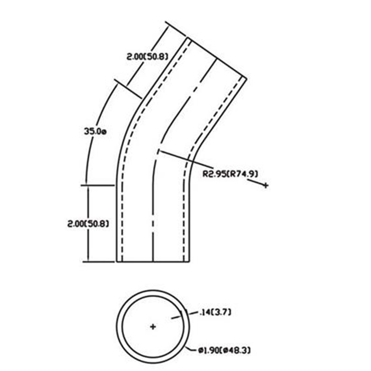 Steel Flush-Weld 35? Elbow with Two 2" Tangents, 2" Inside Radius for 1-1/2" Pipe 323-2