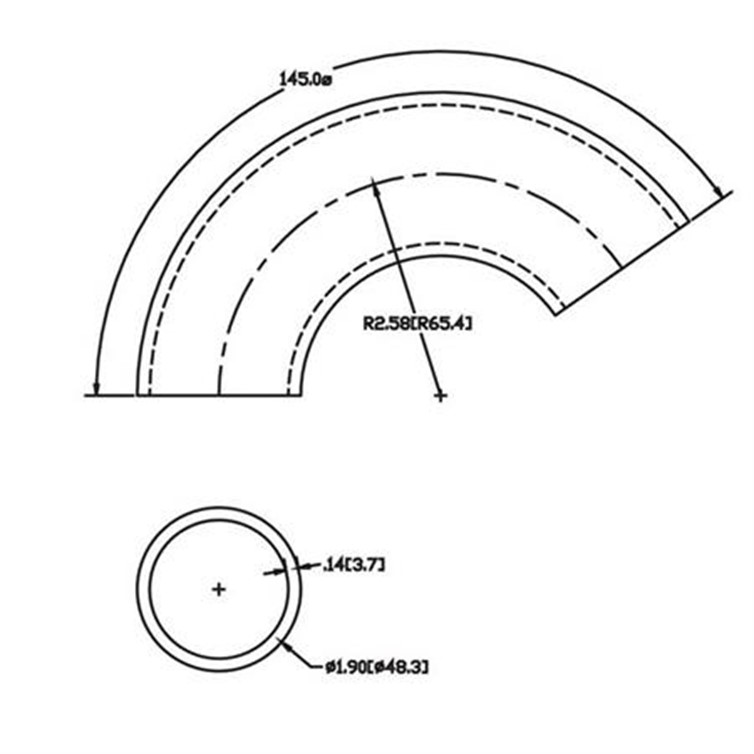 Steel Flush-Weld 145? Elbow with 1-5/8" Inside Radius for 1-1/2" Pipe 4734