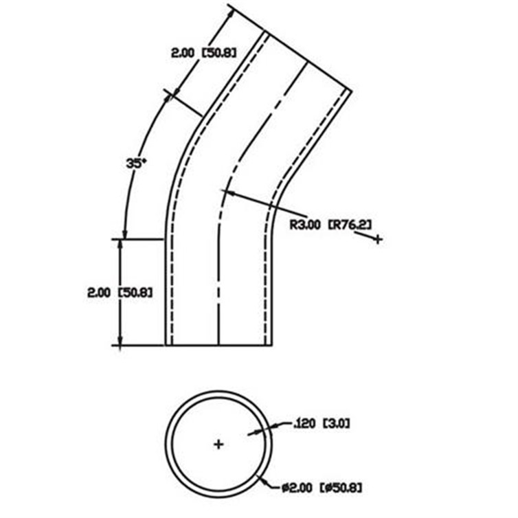 Steel Flush-Weld 35? Elbow with Two 2" Tangents, 2" Inside Radius for 2.00" Tube OD 7951