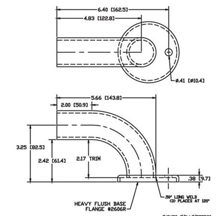 Wagner 1-Hole Stainless Steel Wall Return with 3-1/4" Projection, 1 Tangent, 1-1/4" Pipe 1162-1