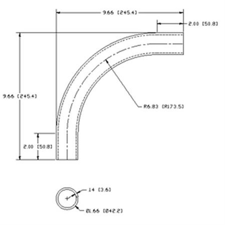 Aluminum Flush-Weld 90? Elbow with Two 2" Tangents, 6" Inside Radius for 1-1/4" Pipe 7489