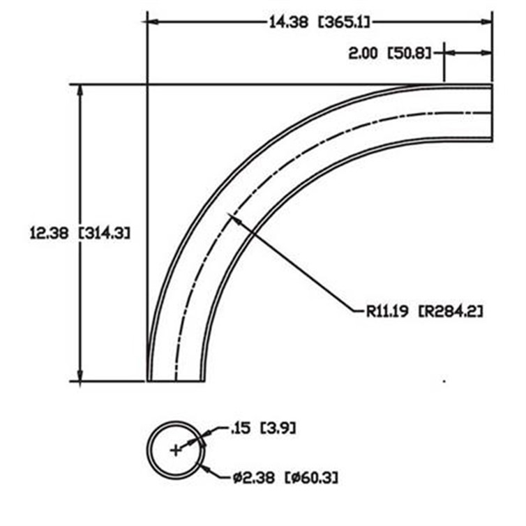 Steel Flush-Weld 90? Elbow with One 2" Tangent, 10" Inside Radius for 2" Pipe 8357