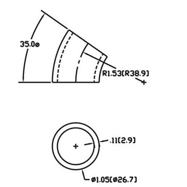 Steel Flush-Weld 35? Elbow with 1" Inside Radius for 3/4" Pipe 151